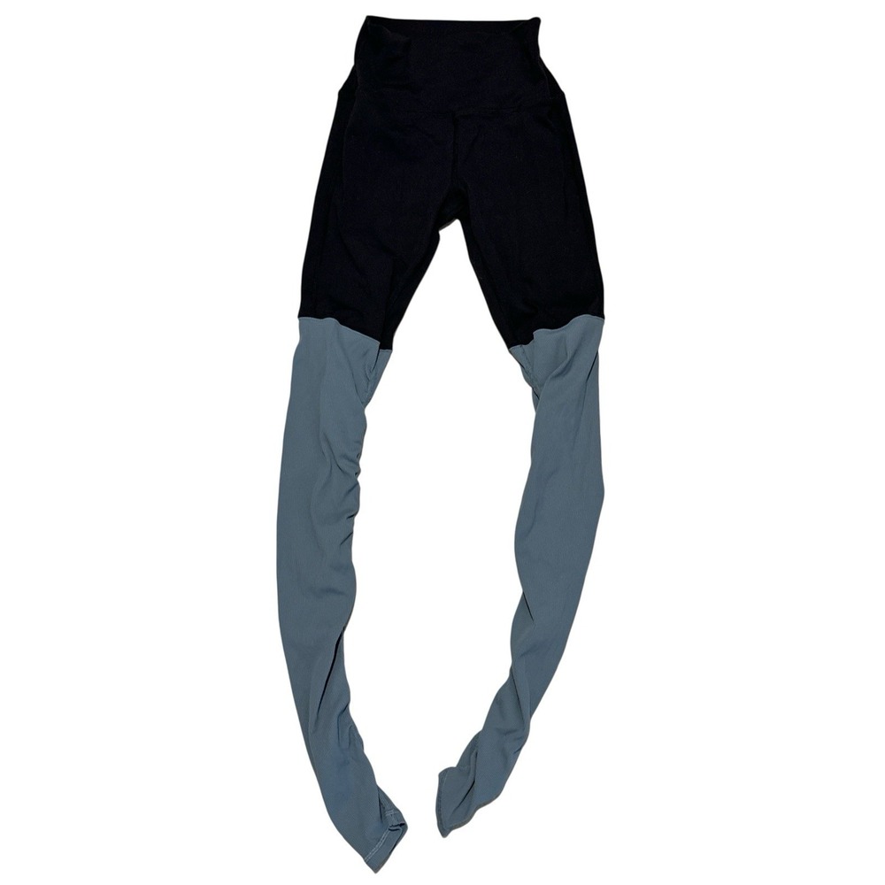 ALO Women's High Waisted Yoga BlueGray/Black Athletic Ribbed Leggings Size XS